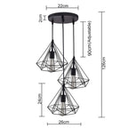 3-Light Black Diamond Cage Ceiling Pendant with Bulb