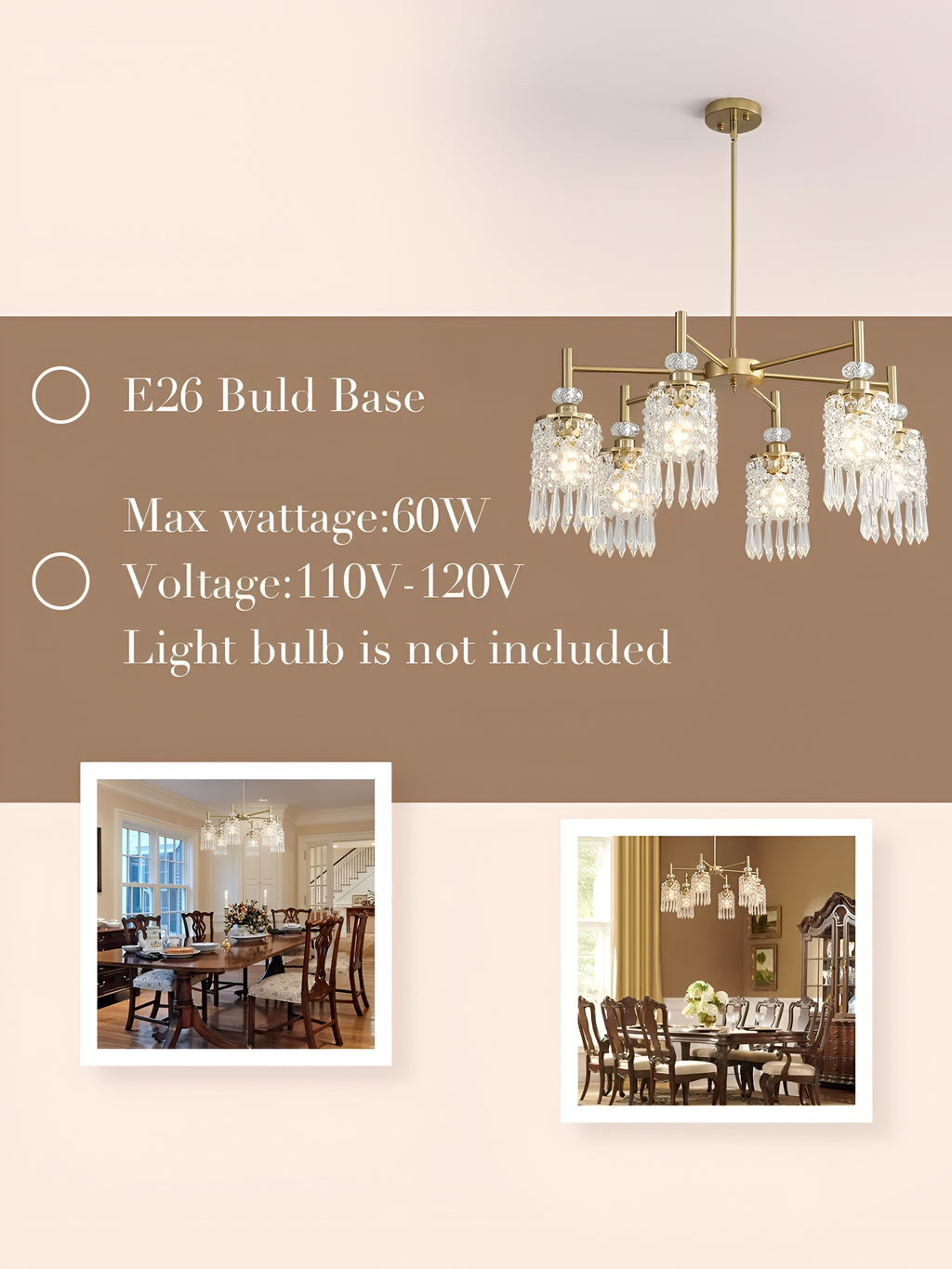 Crystal Gold 6-Light Chandelier | Modern Ceiling Fixture