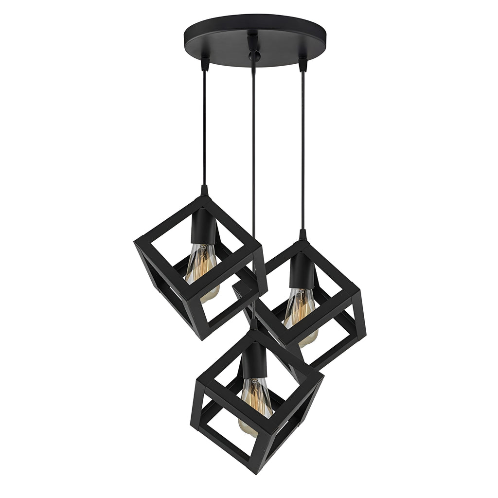 3-Light Black Cube Chandelier