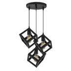 3-Light Black Cube Chandelier