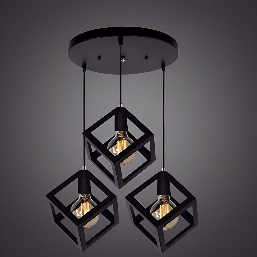 3-Light Black Cube Chandelier