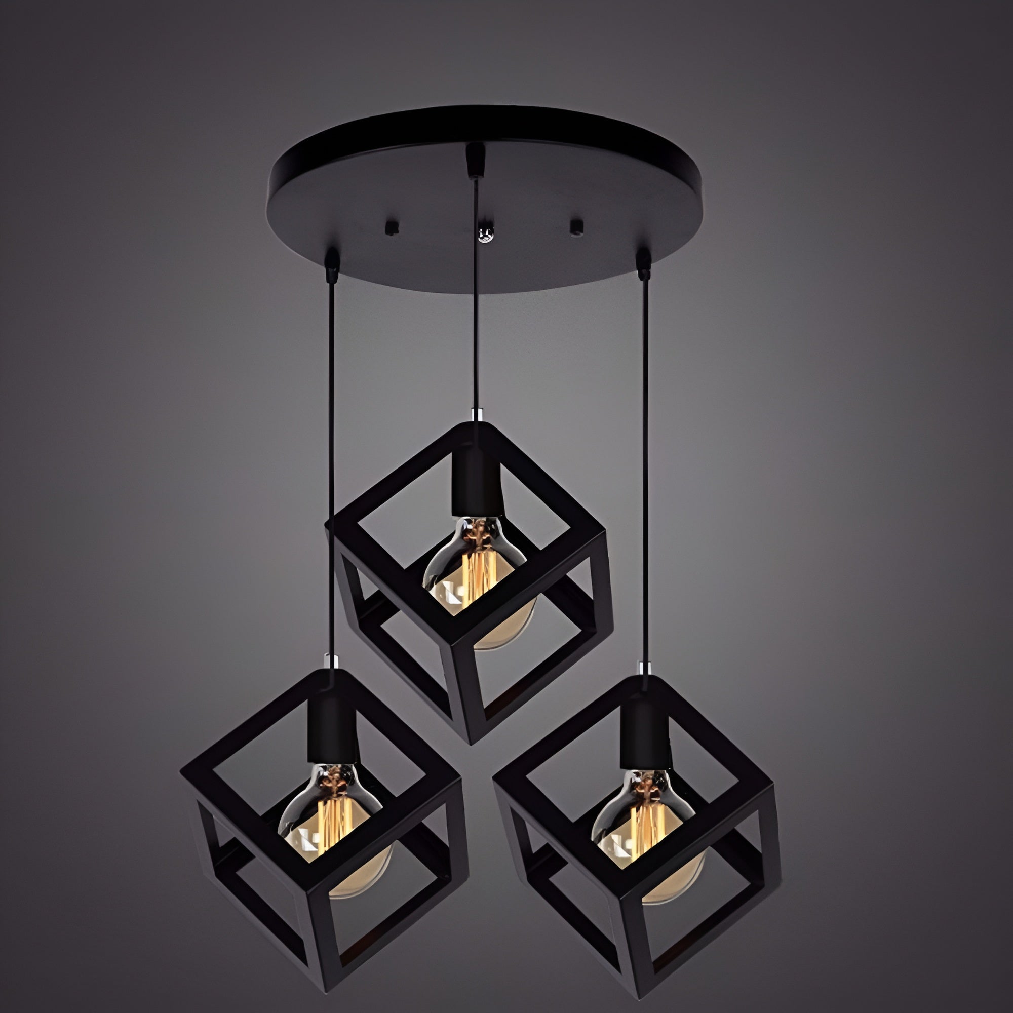 3-Light Black Cube Chandelier