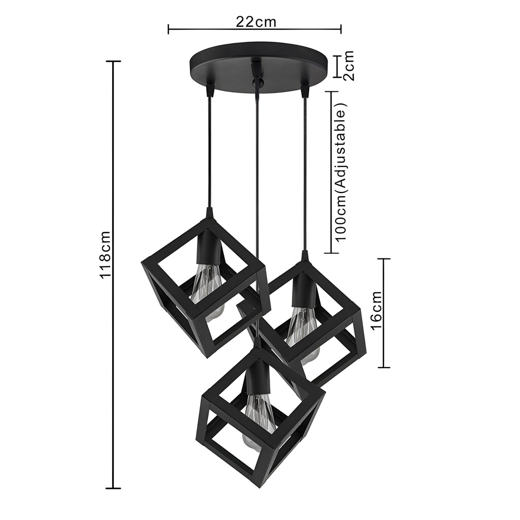3-Light Black Cube Chandelier