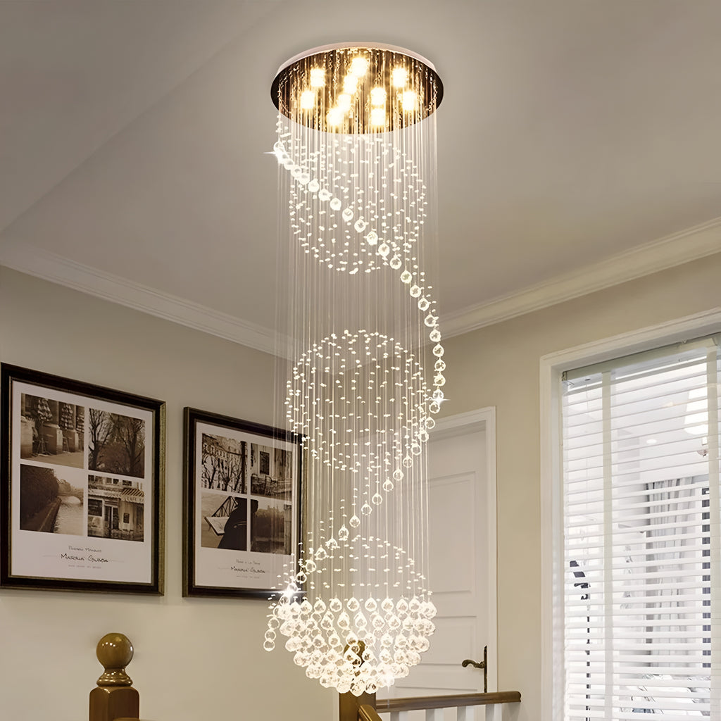 Long Crystal Staircase Chandelier Light