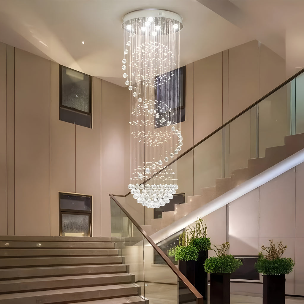 Long Crystal Staircase Chandelier Light