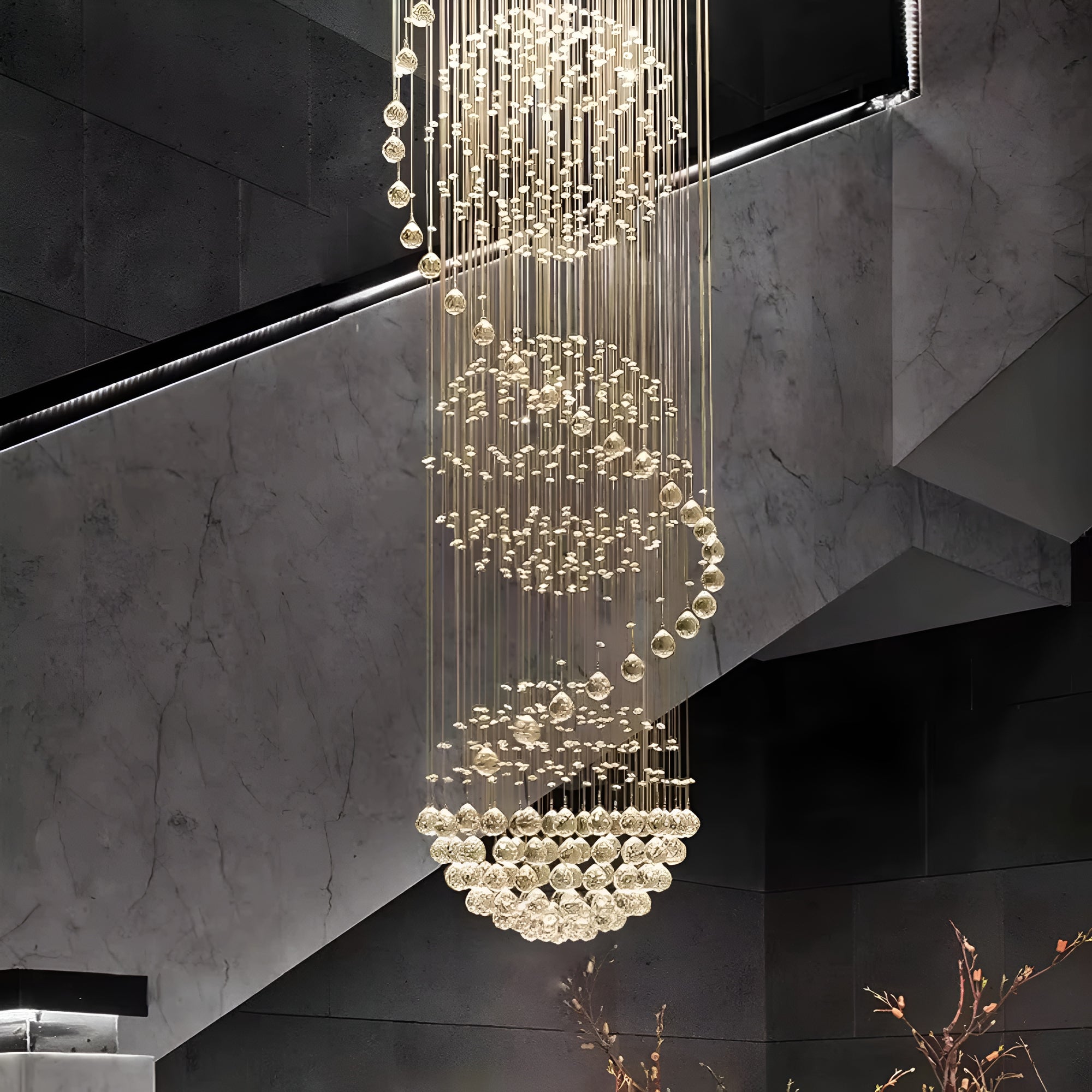 Long Crystal Staircase Chandelier Light