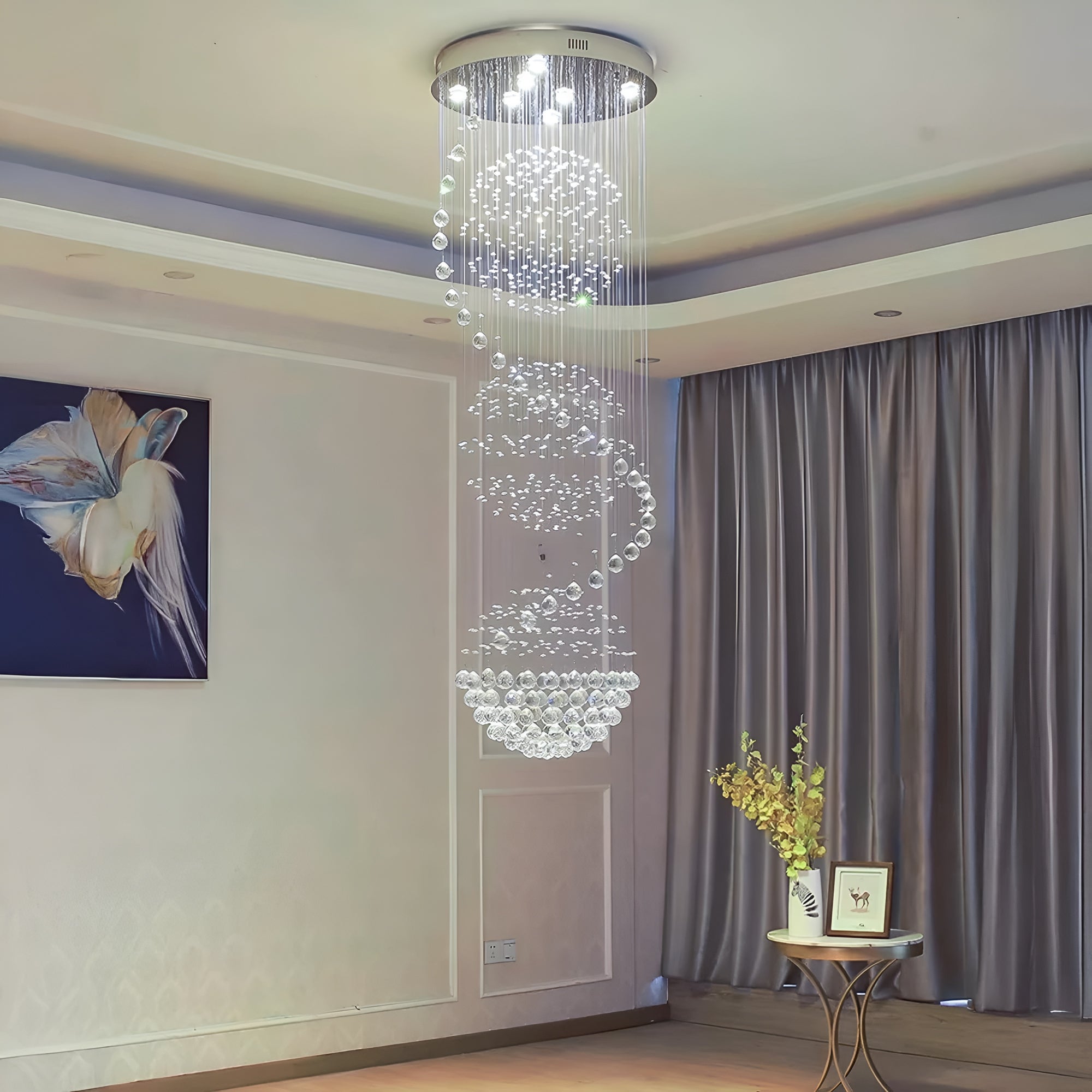 Long Crystal Staircase Chandelier Light