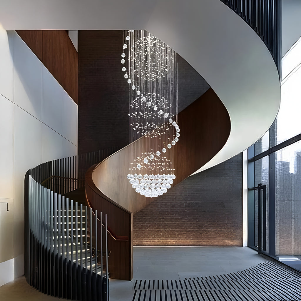Long Crystal Staircase Chandelier Light