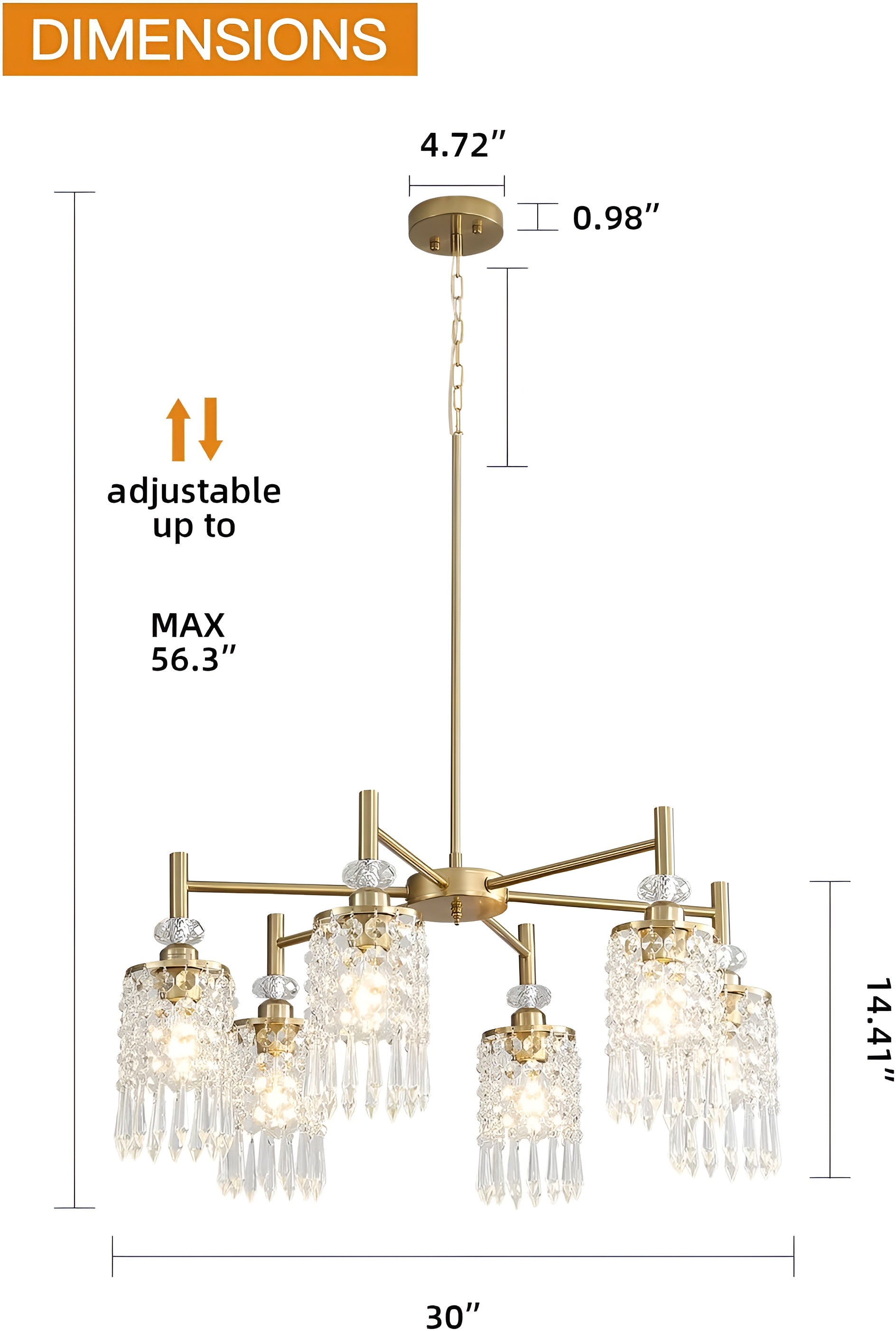 Crystal Gold 6-Light Chandelier | Modern Ceiling Fixture