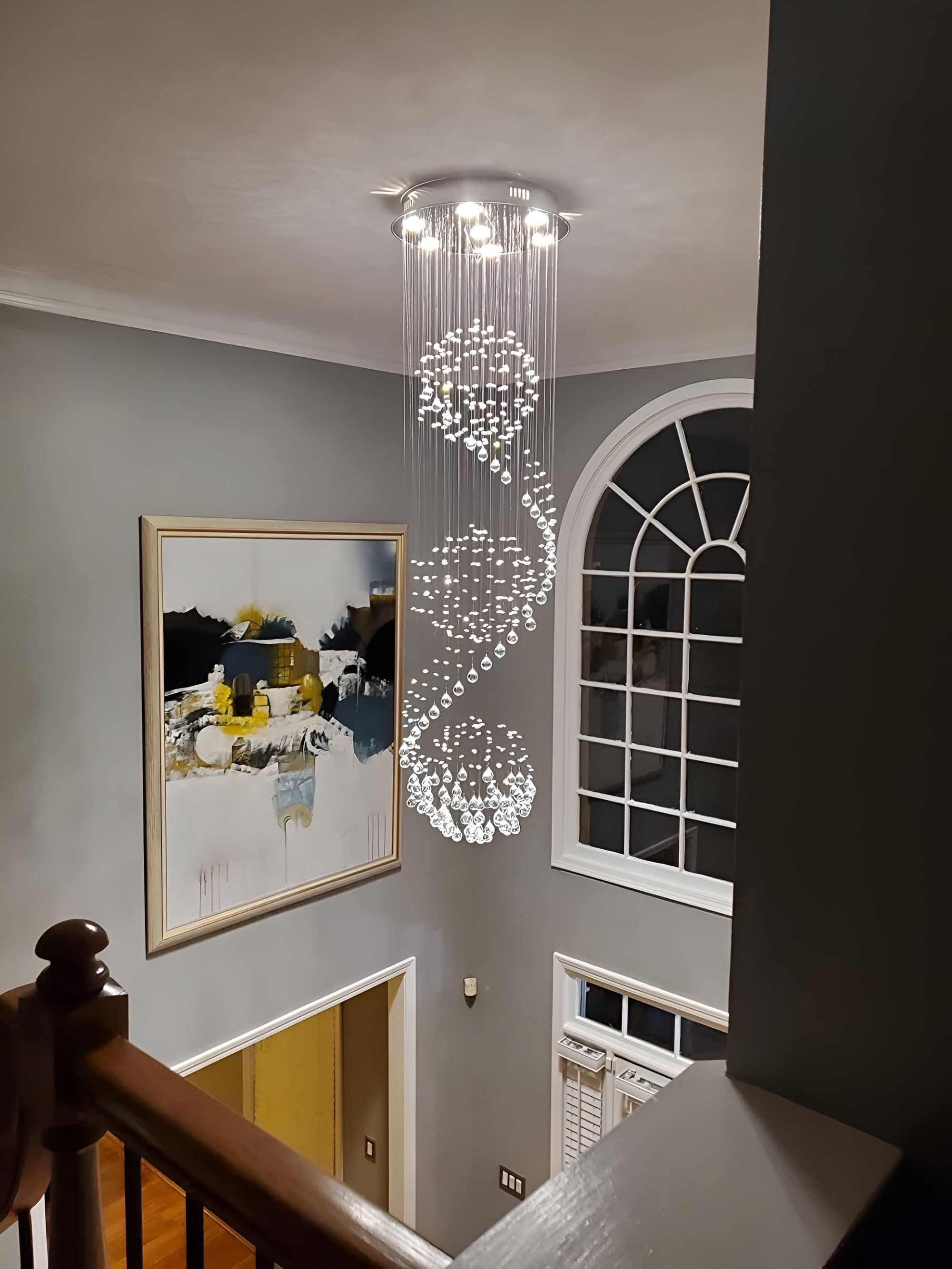 Long Crystal Staircase Chandelier Light