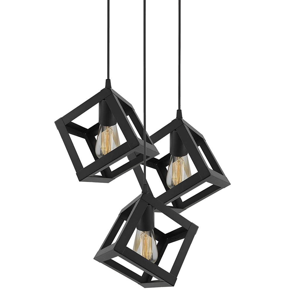 3-Light Black Cube Chandelier
