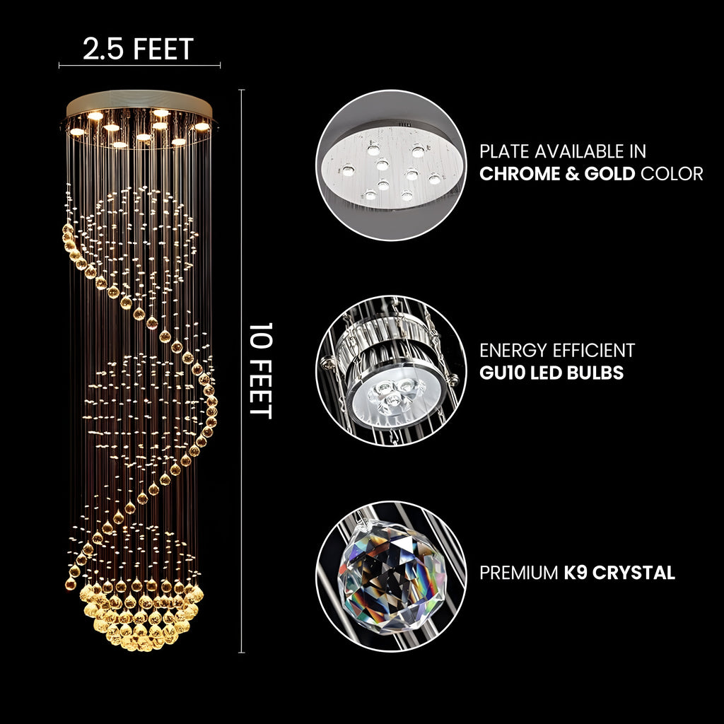 Long Crystal Staircase Chandelier Light