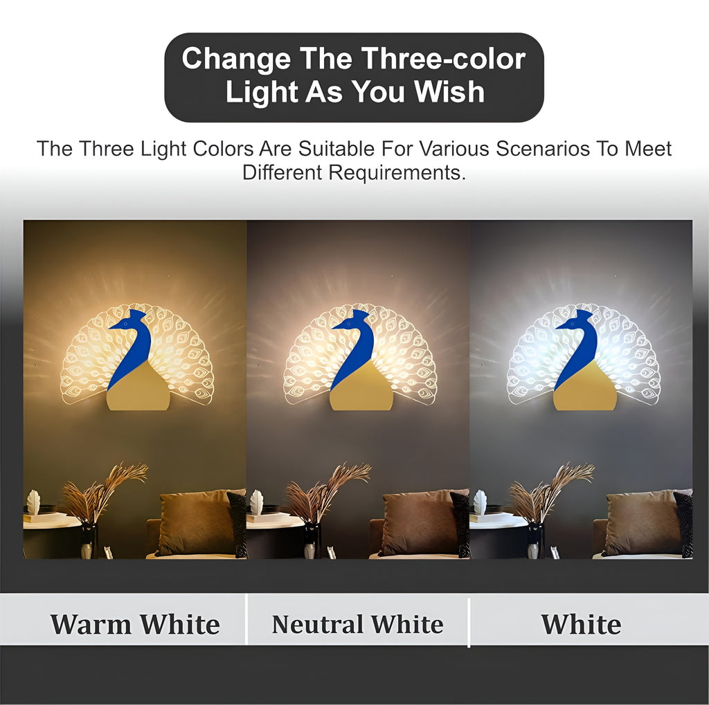 Nova Peacock LED Wall Light – 3-in-1 Decorative Acrylic Lamp