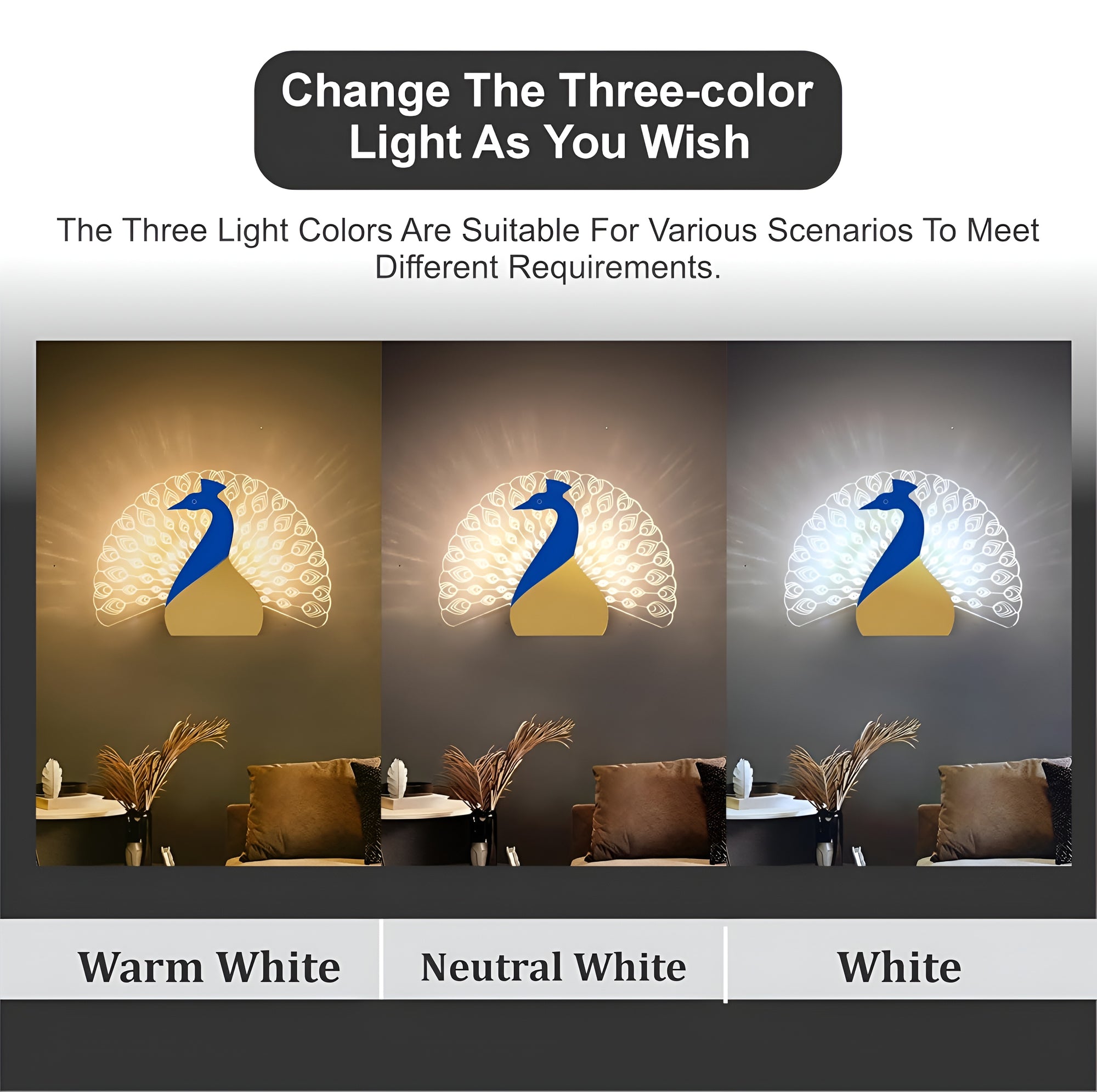 Nova Peacock LED Wall Light – 3-in-1 Decorative Acrylic Lamp