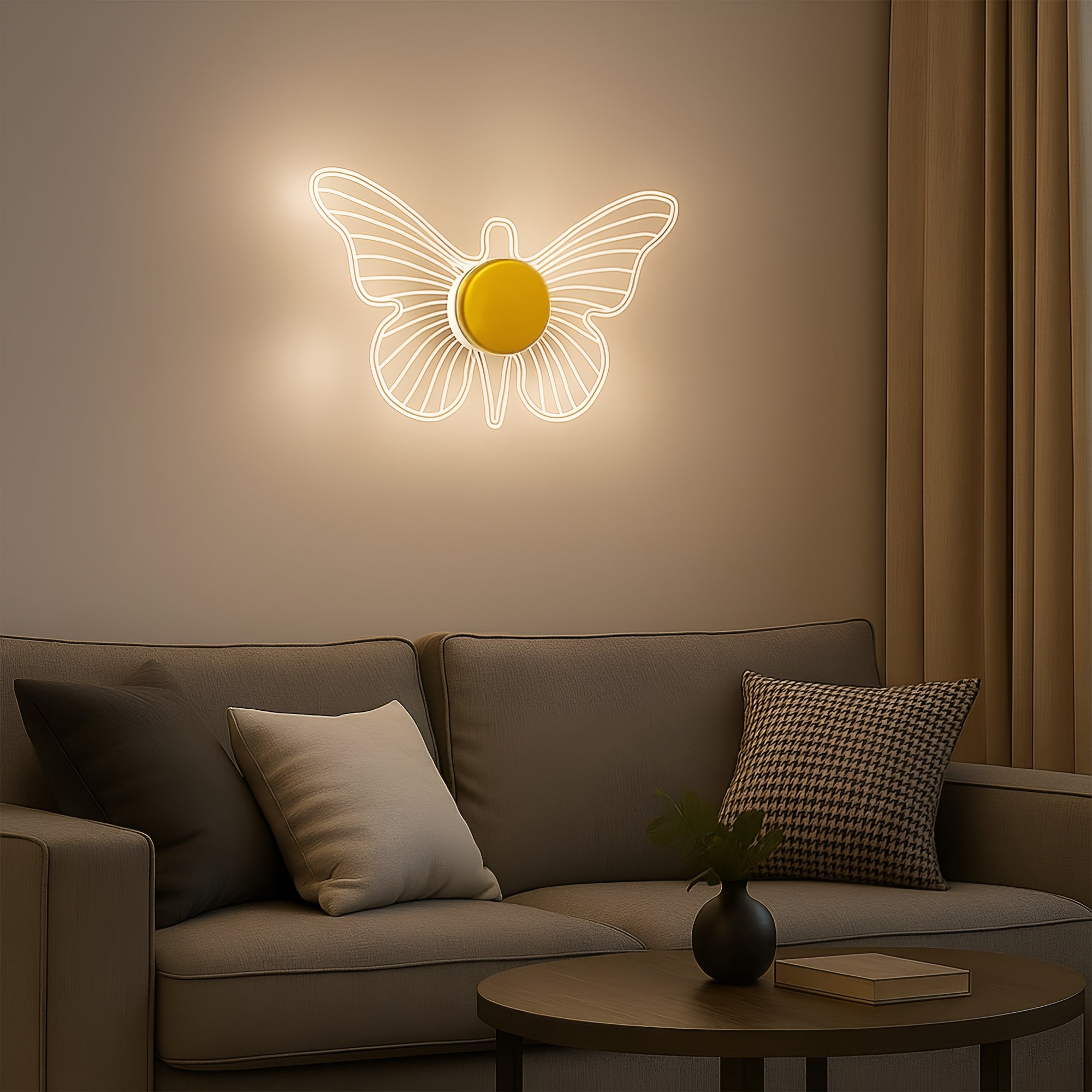 Golden Butterfly LED Wall Light | 3-Color Acrylic Decorative Sconce for Home