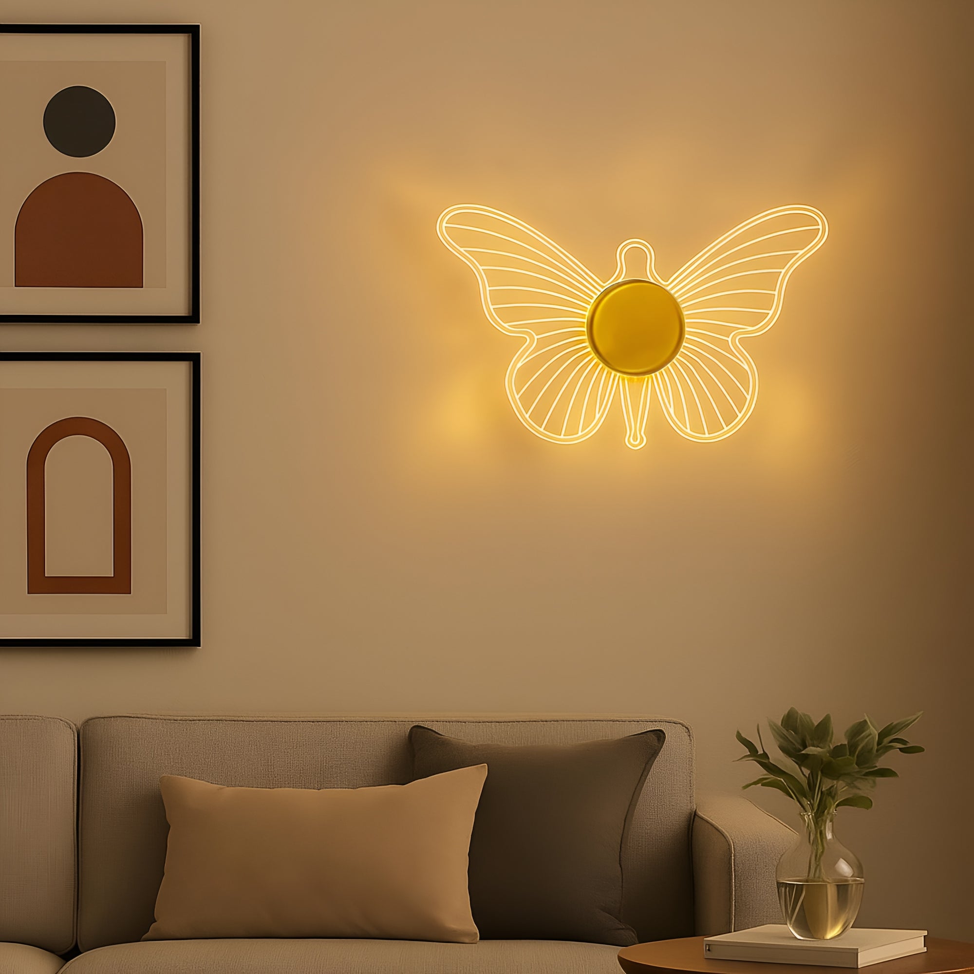 Golden Butterfly LED Wall Light | 3-Color Acrylic Decorative Sconce for Home