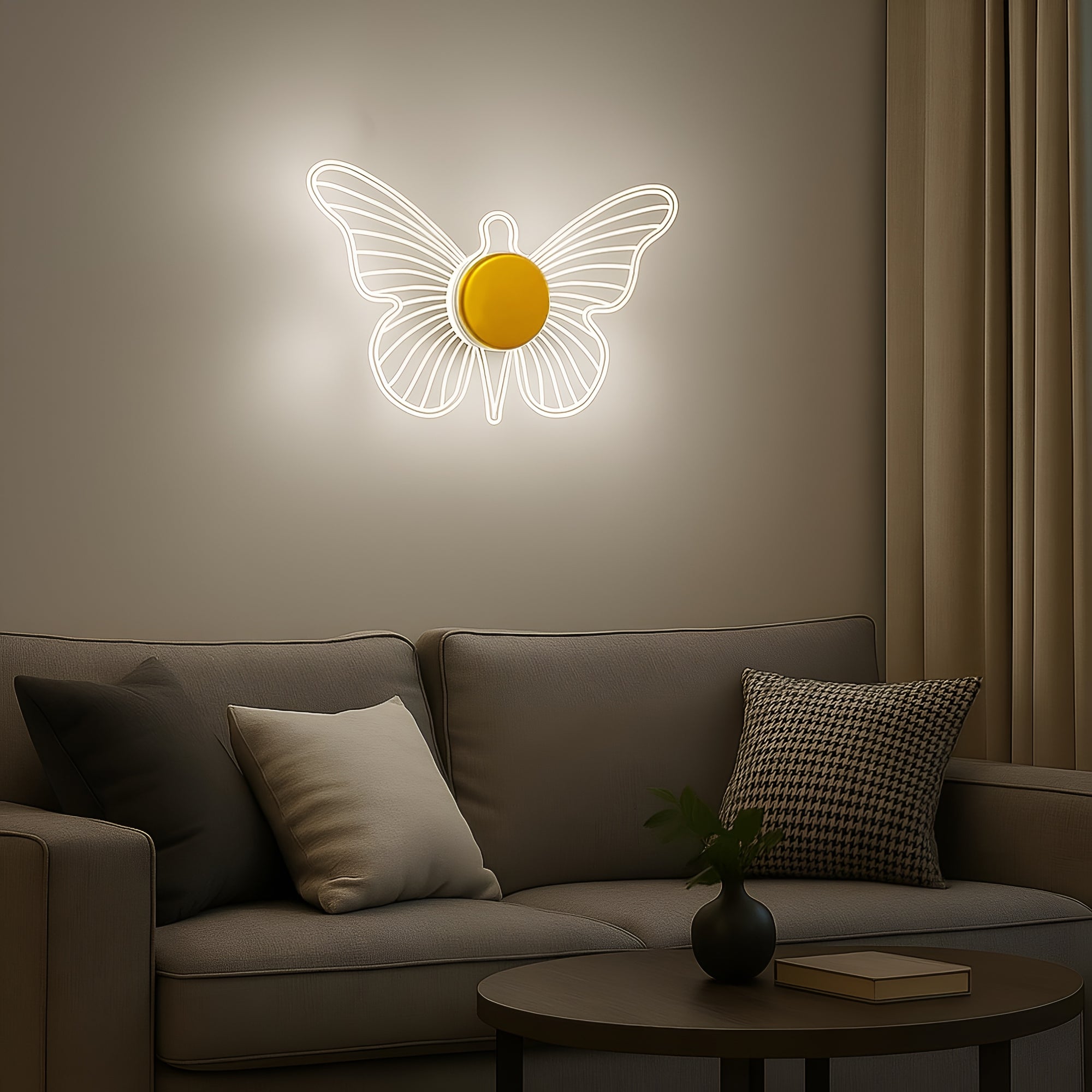 Golden Butterfly LED Wall Light | 3-Color Acrylic Decorative Sconce for Home