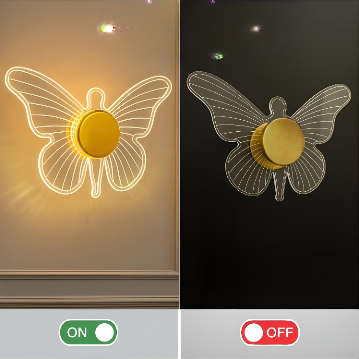 Golden Butterfly LED Wall Light | 3-Color Acrylic Decorative Sconce for Home