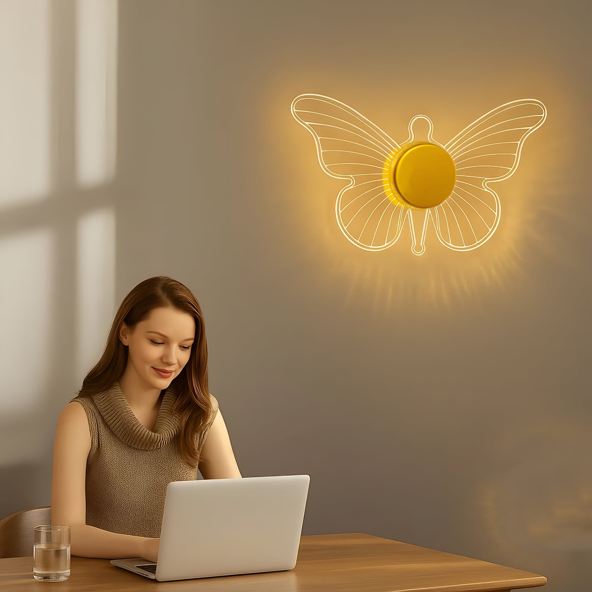 Golden Butterfly LED Wall Light | 3-Color Acrylic Decorative Sconce for Home