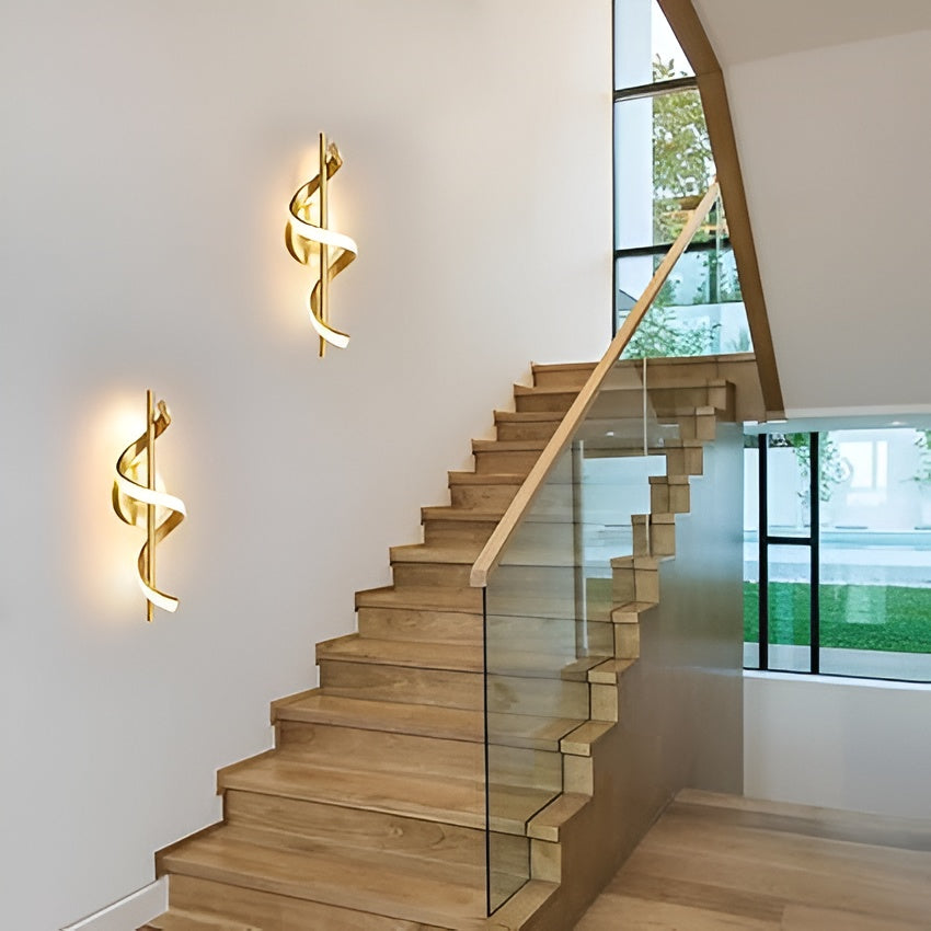 Modern LED Wall Sconce – Gold Spiral, 3-Color Modes