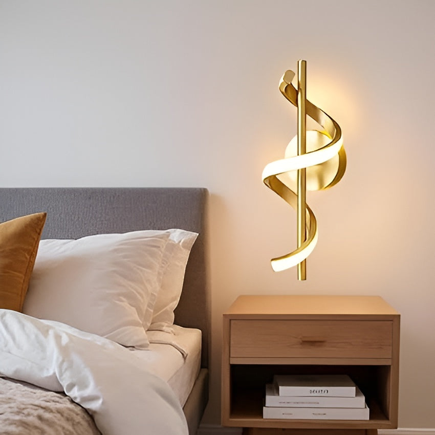 Modern LED Wall Sconce – Gold Spiral, 3-Color Modes