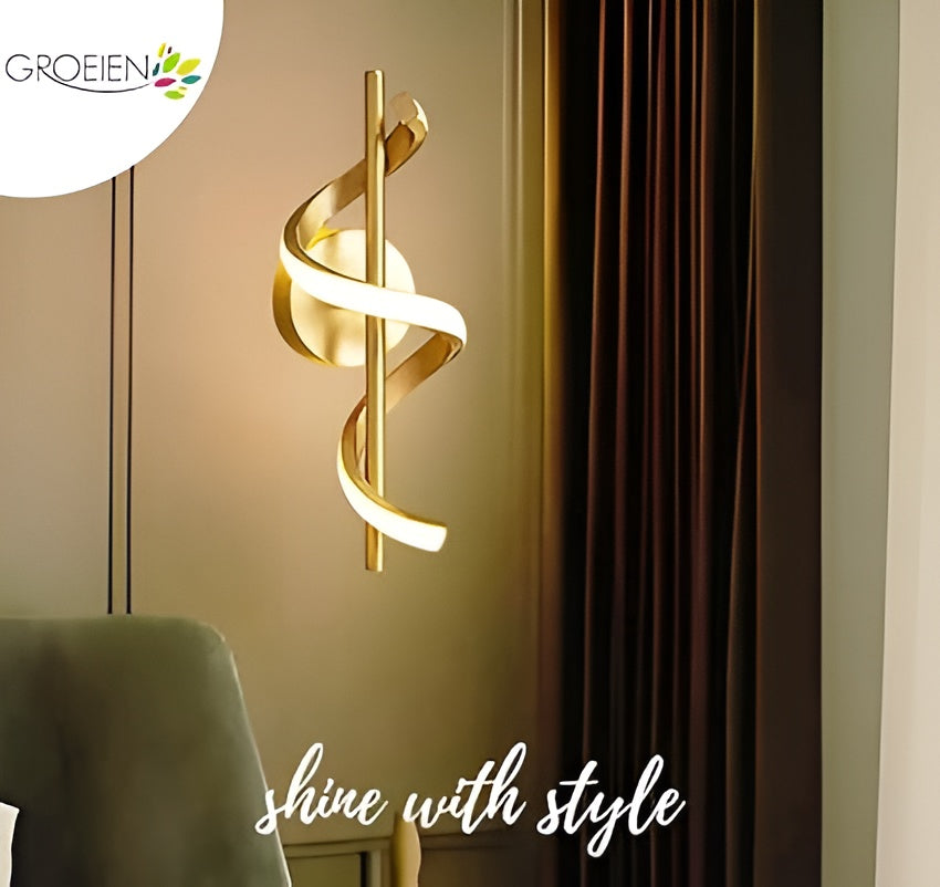 Modern LED Wall Sconce – Gold Spiral, 3-Color Modes