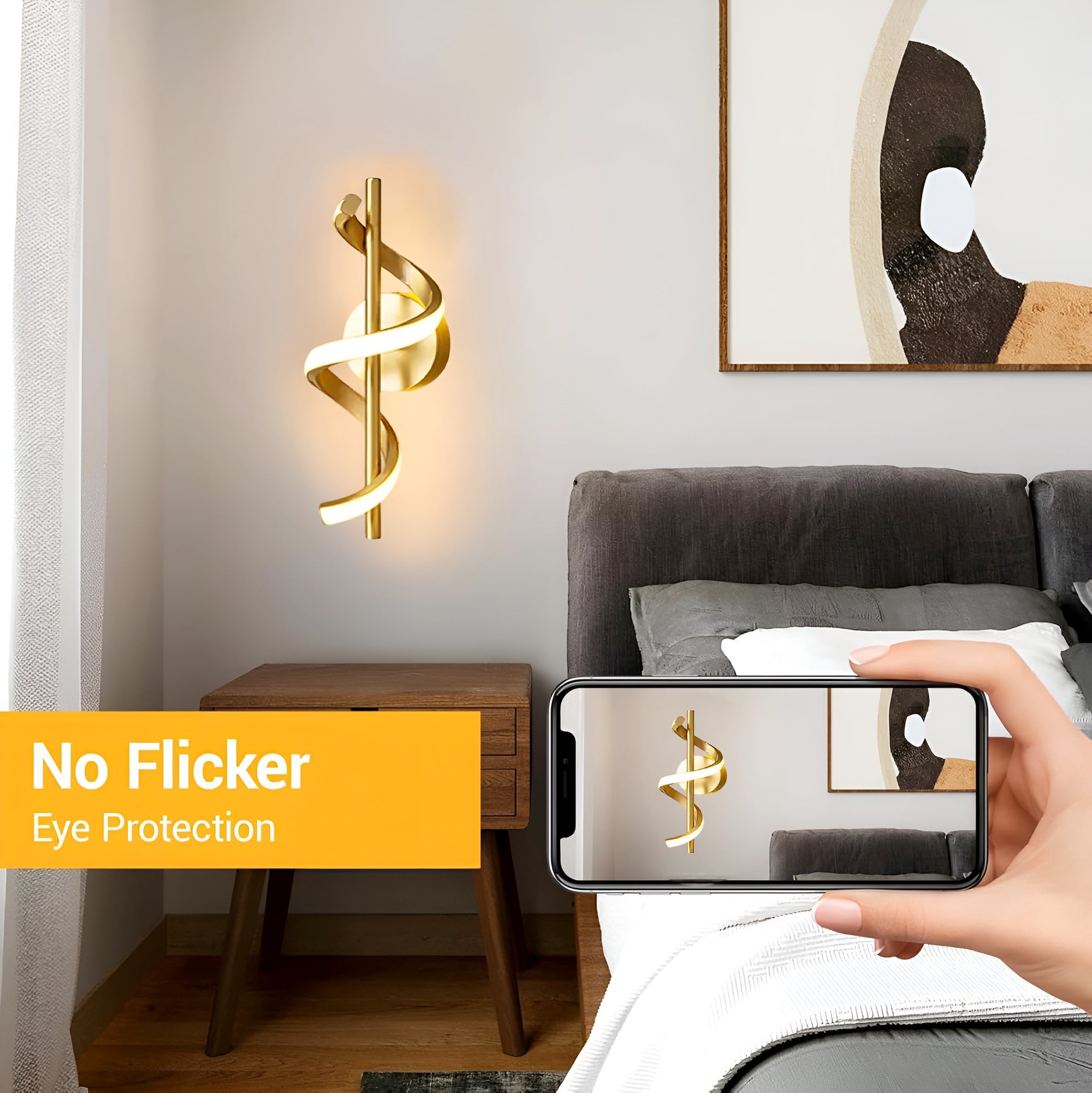 Modern LED Wall Sconce – Gold Spiral, 3-Color Modes