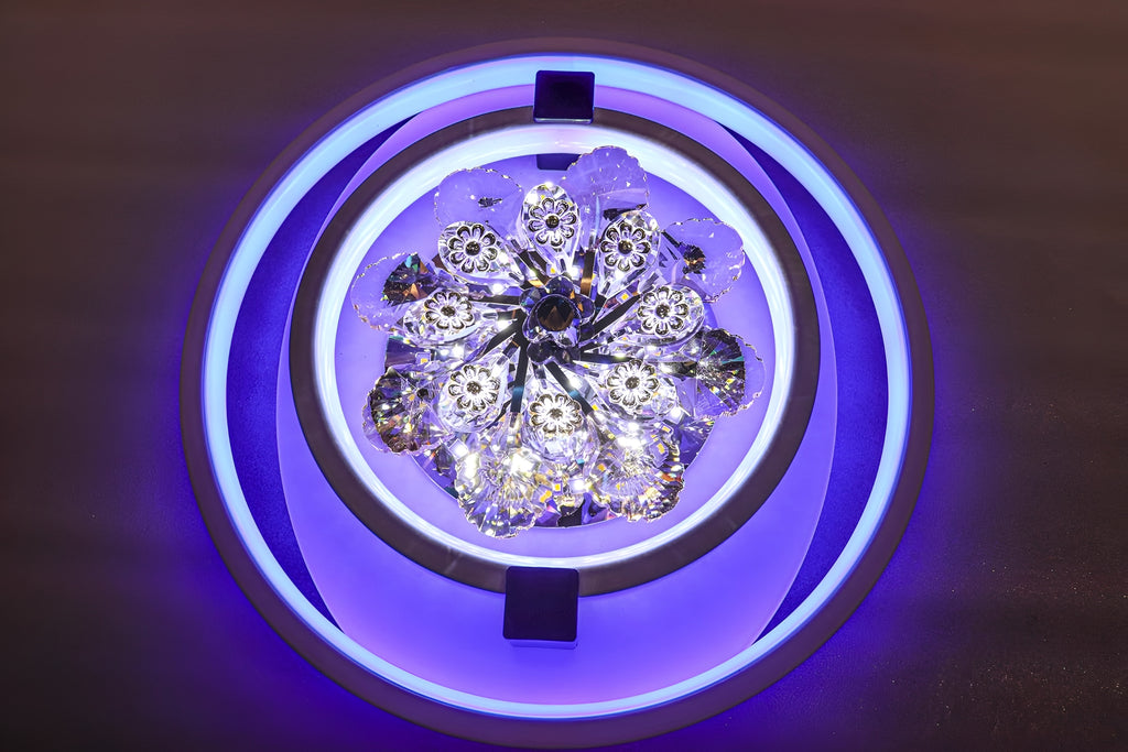 Rotating Crystal Flower LED Chandelier | Color-Changing & Dimmable Ceiling Light