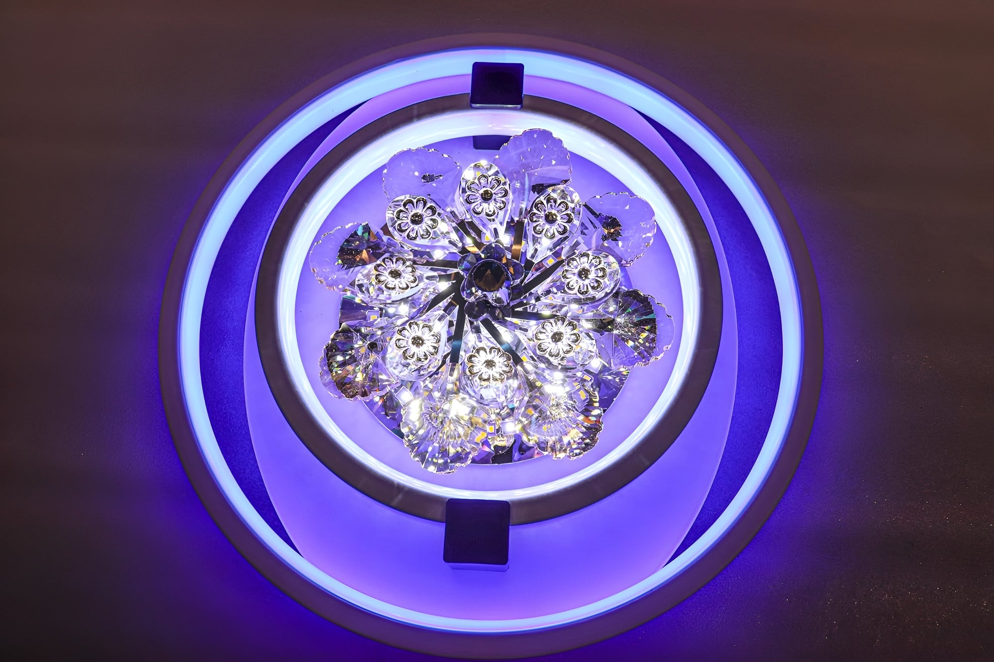 Rotating Crystal Flower LED Chandelier | Color-Changing & Dimmable Ceiling Light