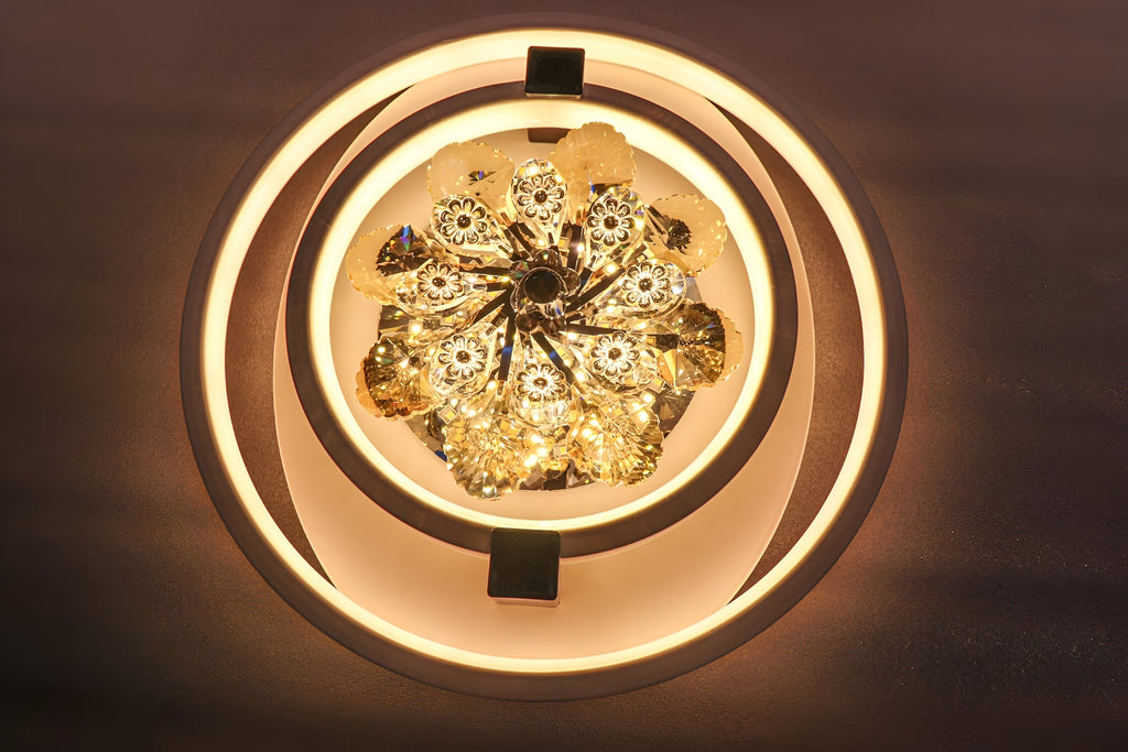 Rotating Crystal Flower LED Chandelier | Color-Changing & Dimmable Ceiling Light