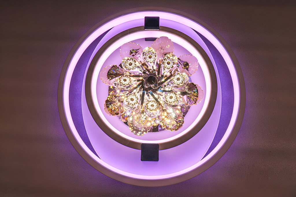 Rotating Crystal Flower LED Chandelier | Color-Changing & Dimmable Ceiling Light