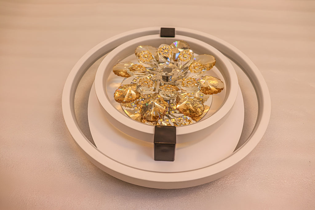 Rotating Crystal Flower LED Chandelier | Color-Changing & Dimmable Ceiling Light