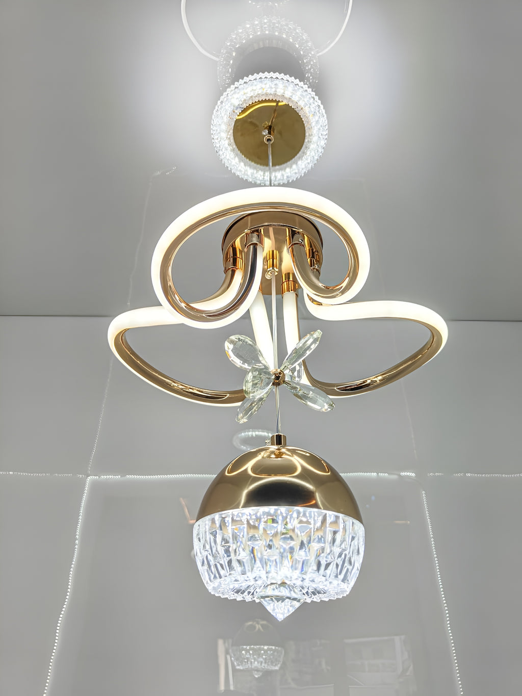 LED Gold Crystal Chandelier | Dimmable Ceiling Light