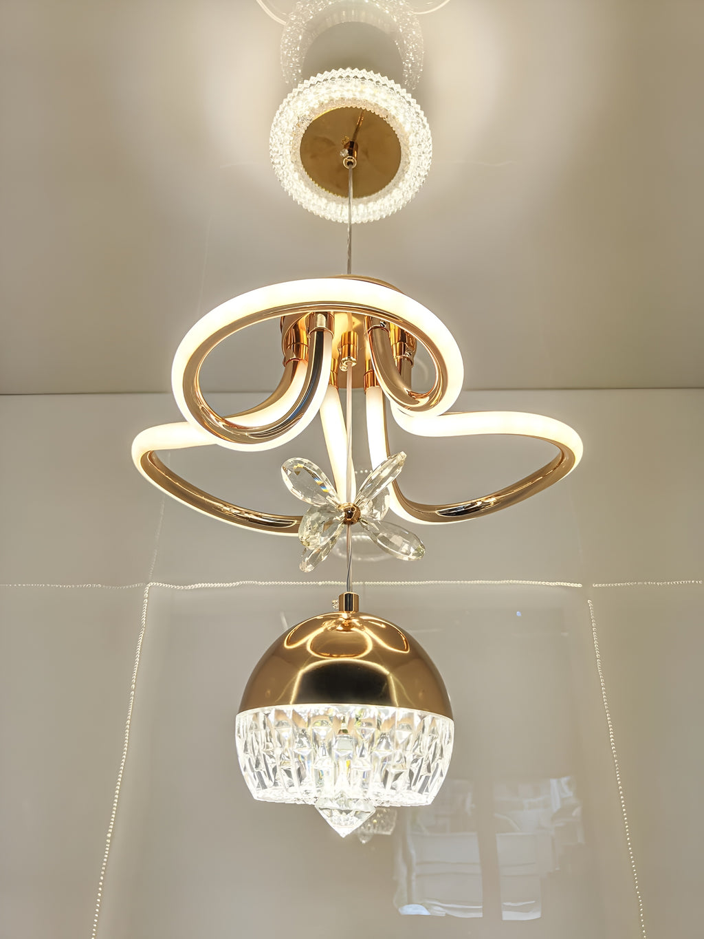 LED Gold Crystal Chandelier | Dimmable Ceiling Light