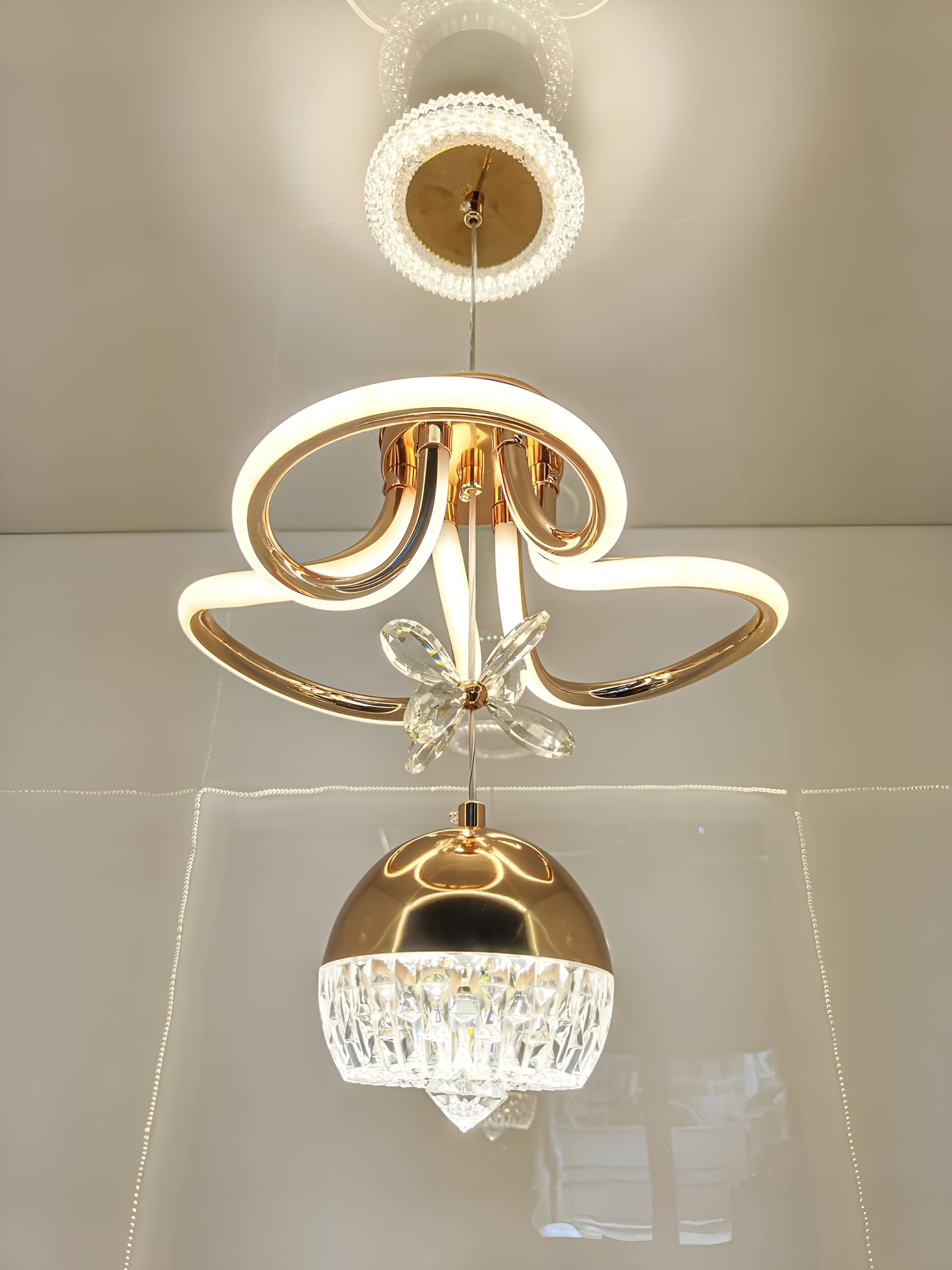 LED Gold Crystal Chandelier | Dimmable Ceiling Light