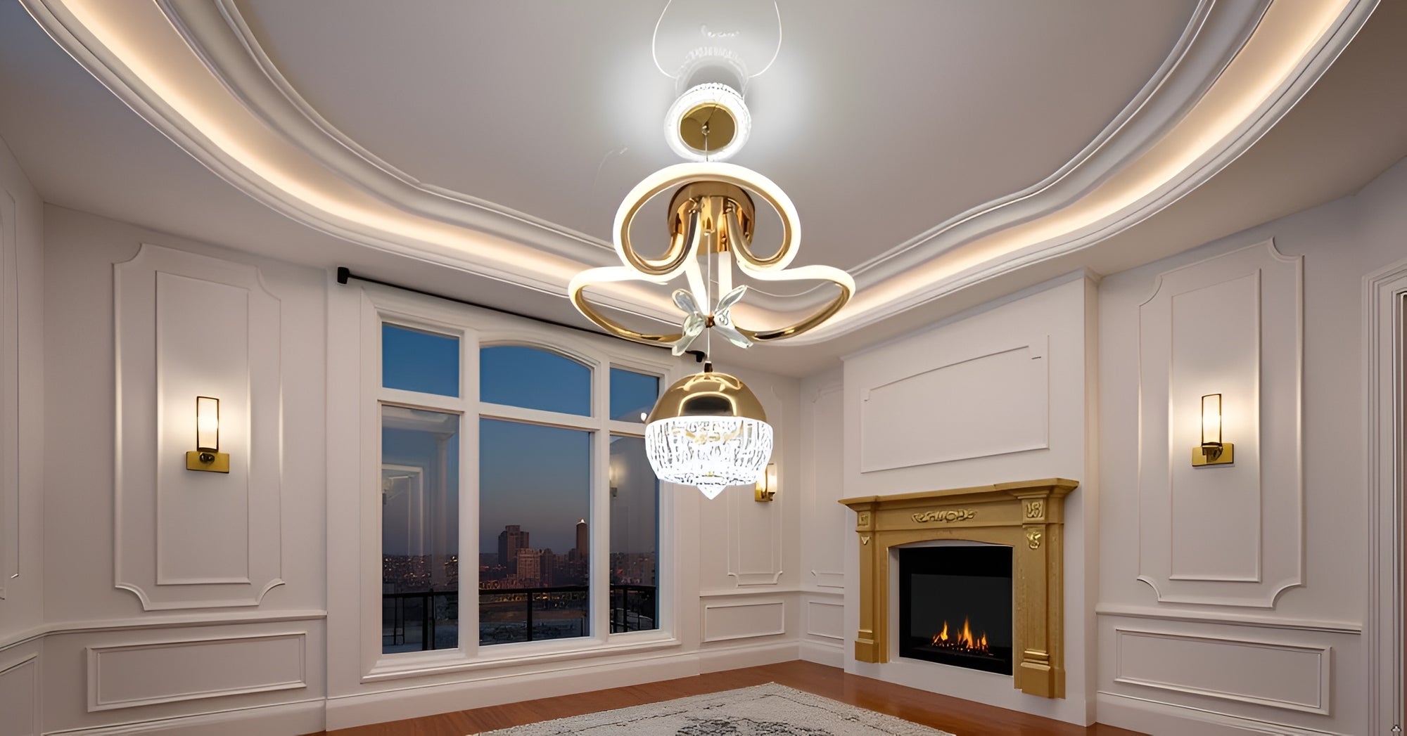 LED Gold Crystal Chandelier | Dimmable Ceiling Light