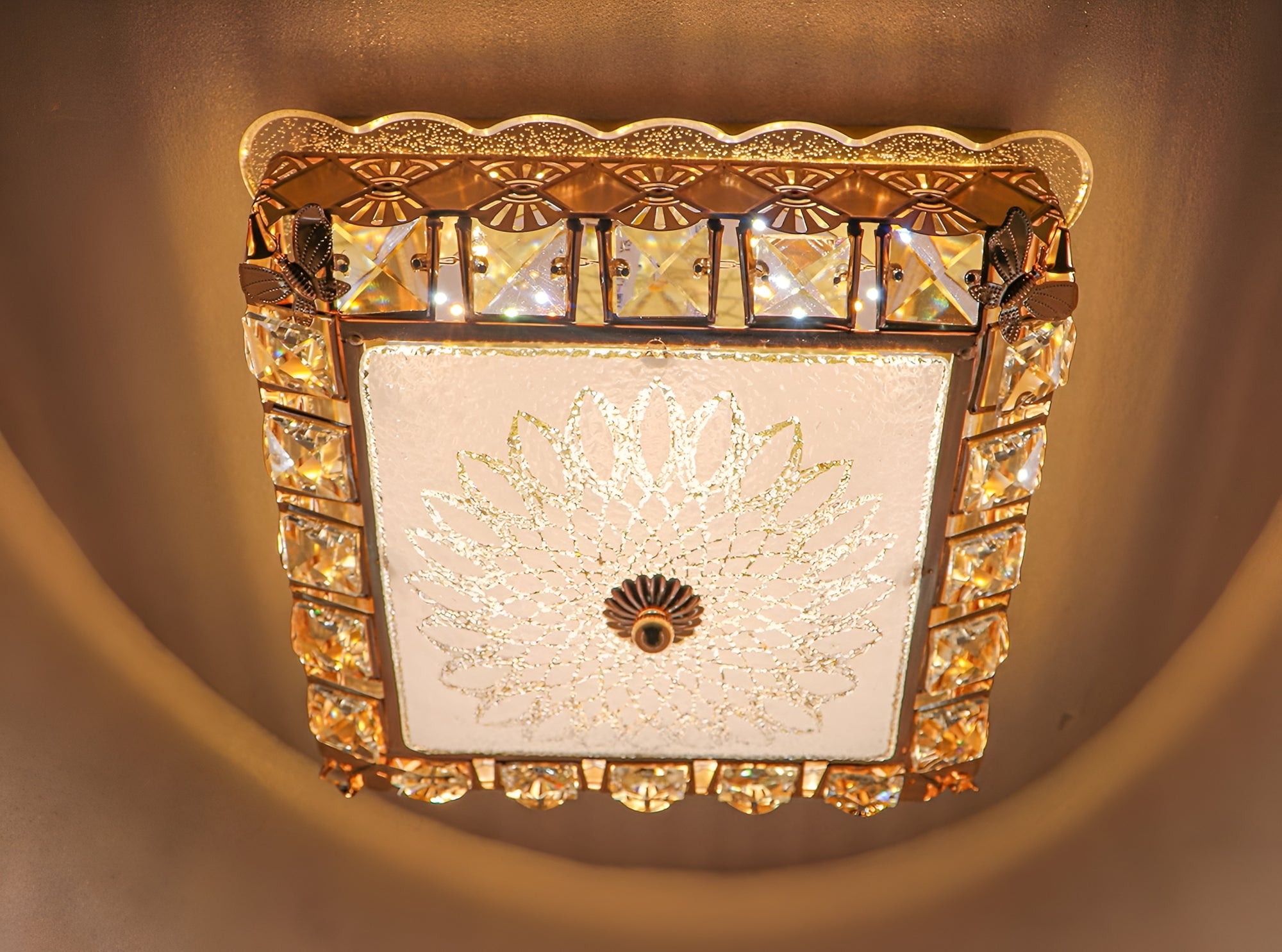 Crystal LED Flush Mount Light | Square Modern Ceiling Lamp