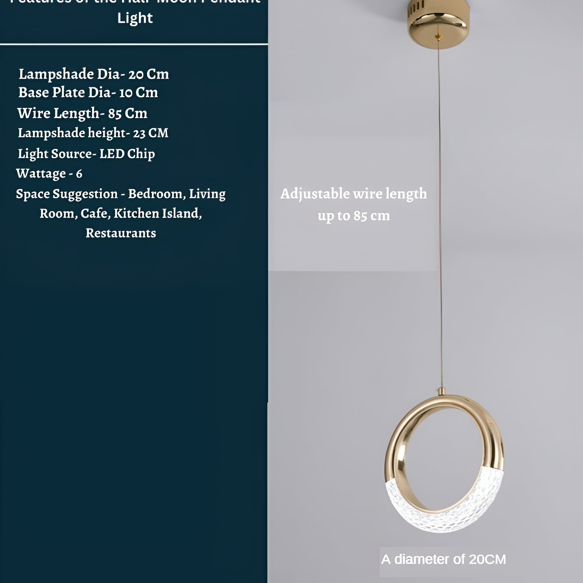 Electricals Half Moon Pendant Light | Warm White Hanging Lamp