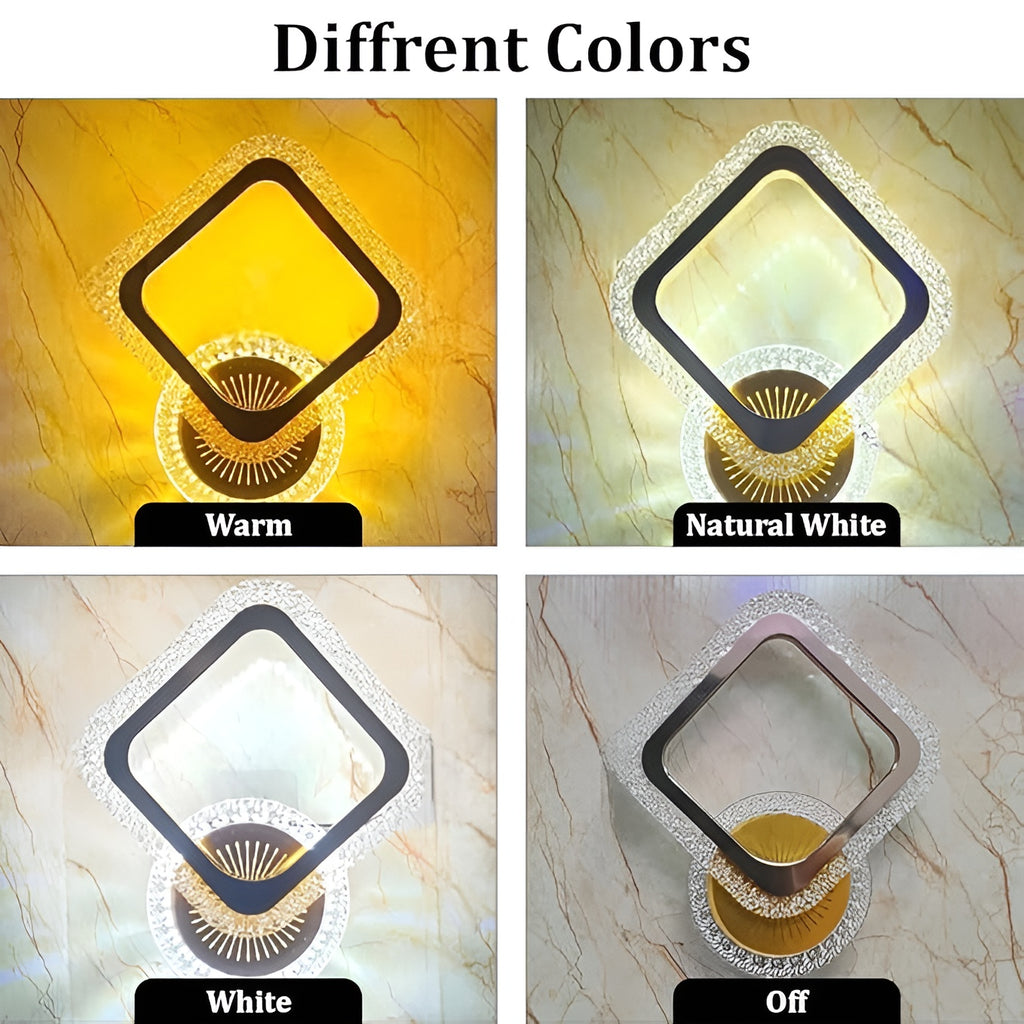 Crystal-Edge LED Wall Light – Geometric Diamond & Ring Design