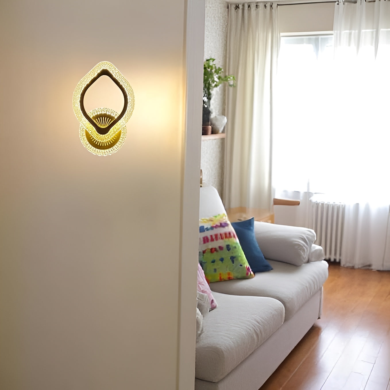 Golden Acrylic Crystal Wall Light – Color-Changing LED