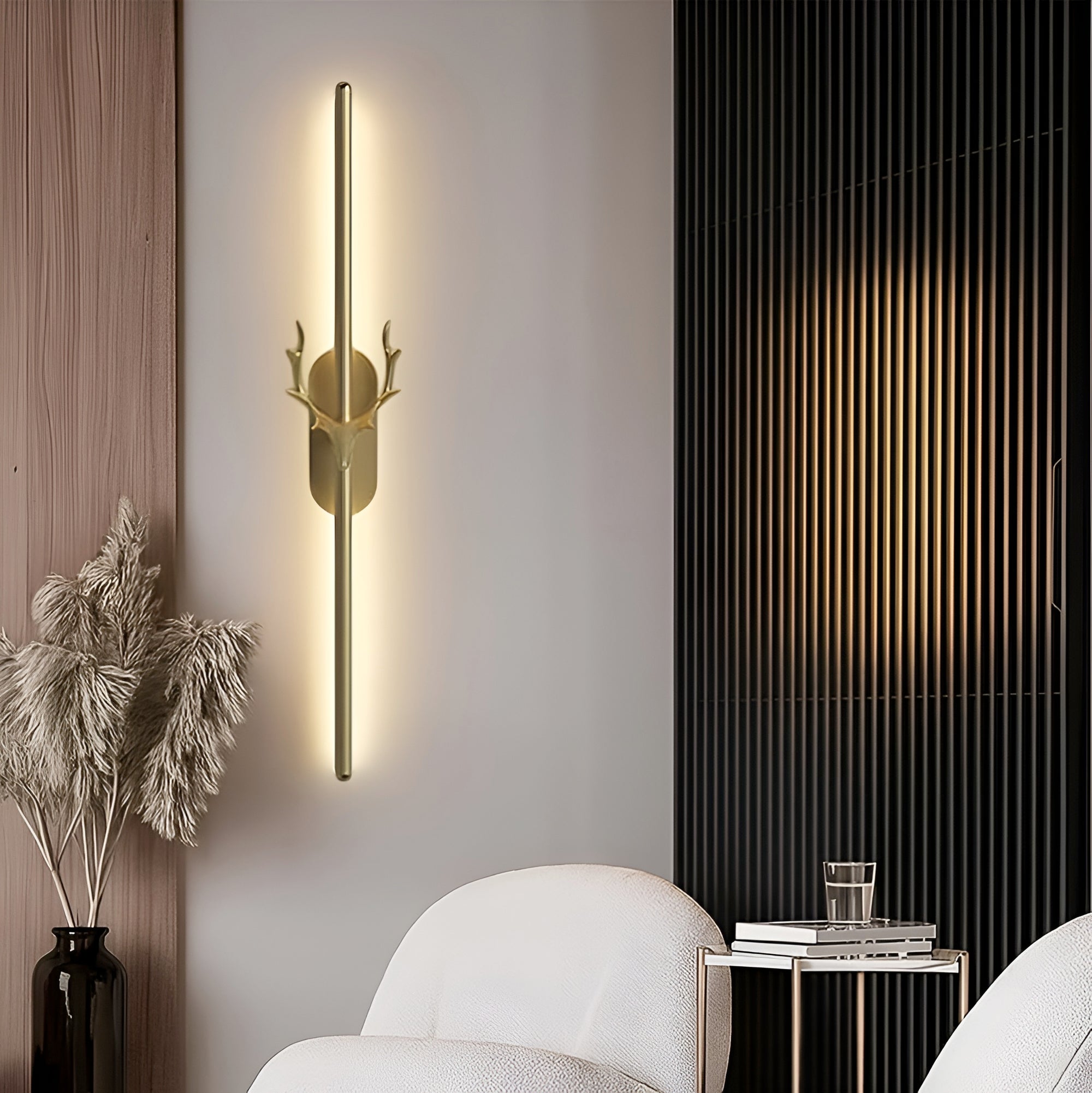 Modern LED Wall Sconce – Regal Horn Gold, 3-Color Modes