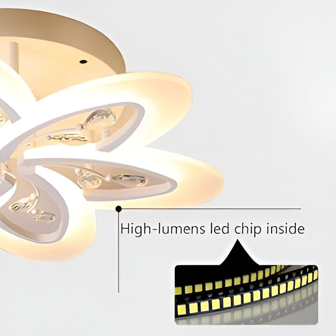 White Crystal LED Chandelier – 5-Petal, App Control, Tricolor