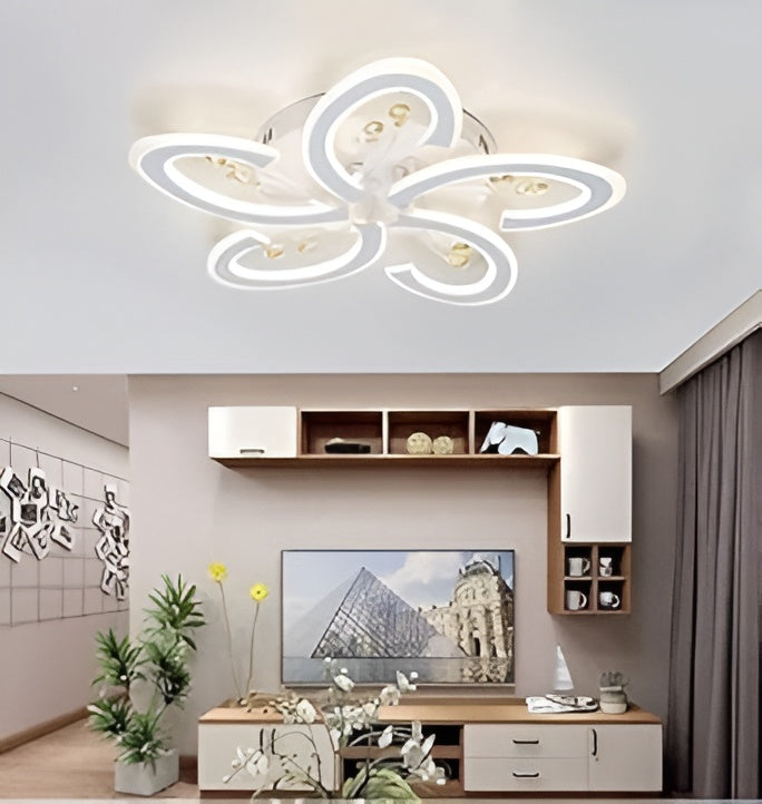 White Crystal LED Chandelier – 5-Petal, App Control, Tricolor