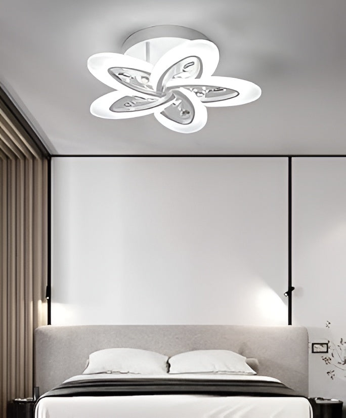 White Crystal LED Chandelier – 5-Petal, App Control, Tricolor