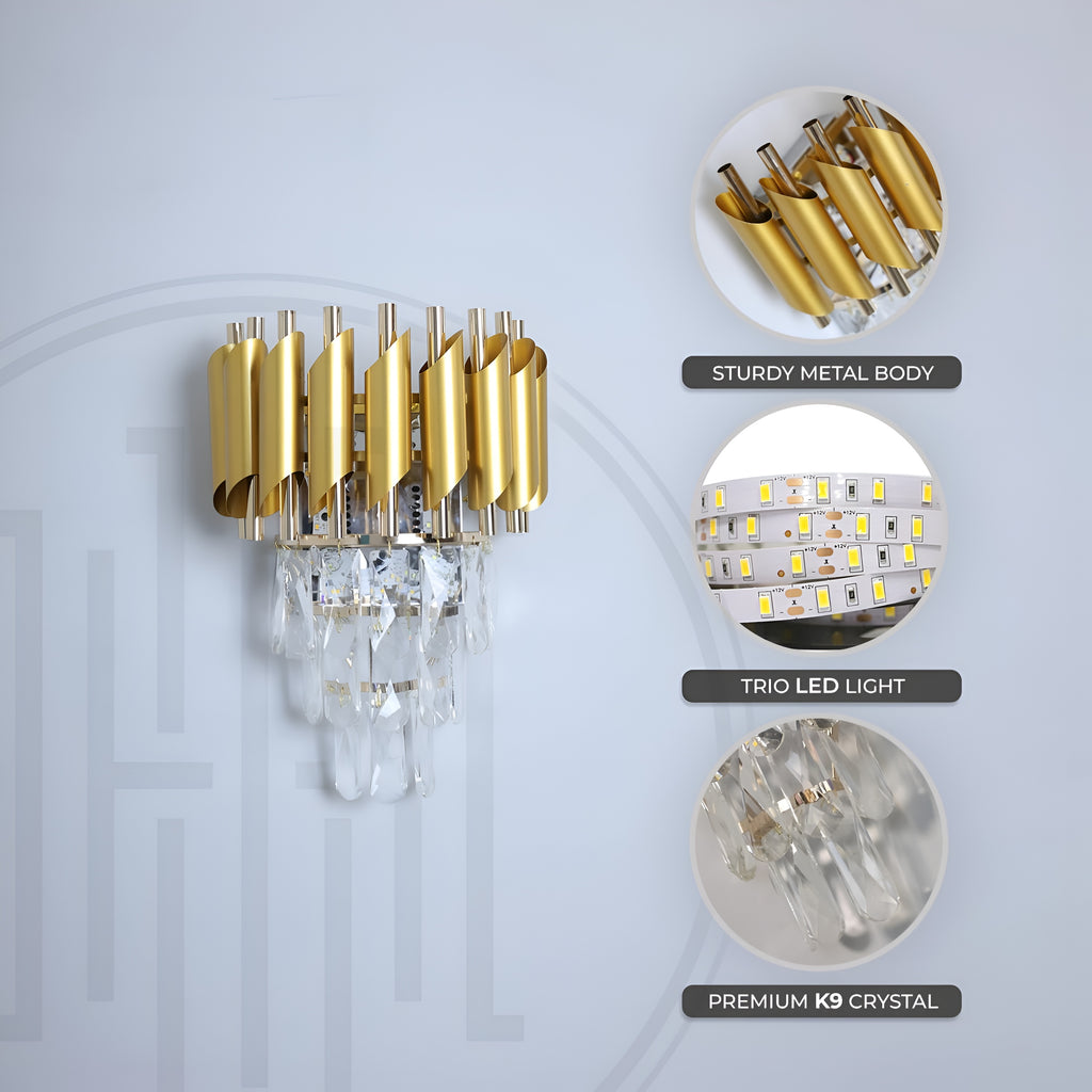 K9 Crystal Golden Mamba Wall Light – 3-Color LED