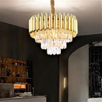 300MM Gold Crystal Chandelier – Stainless Steel Frame, 3-Color LED (12 Inch)