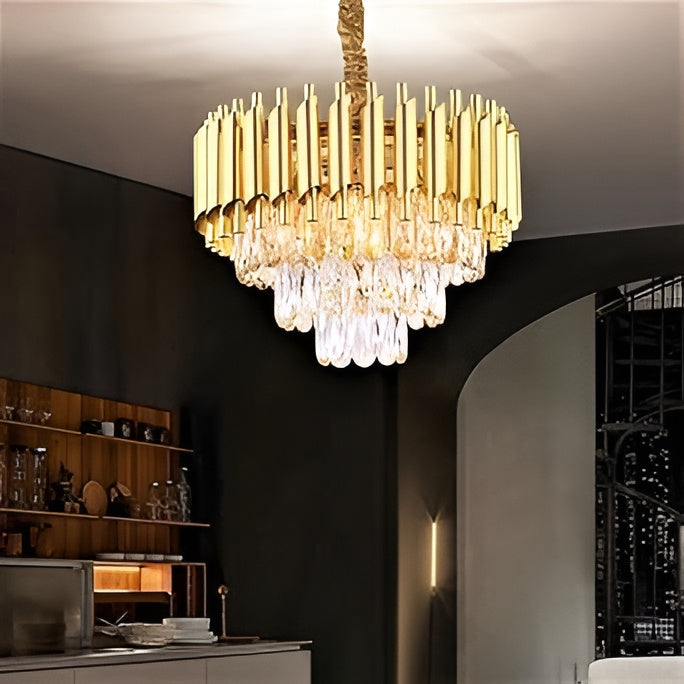 300MM Gold Crystal Chandelier – Stainless Steel Frame, 3-Color LED (12 Inch)