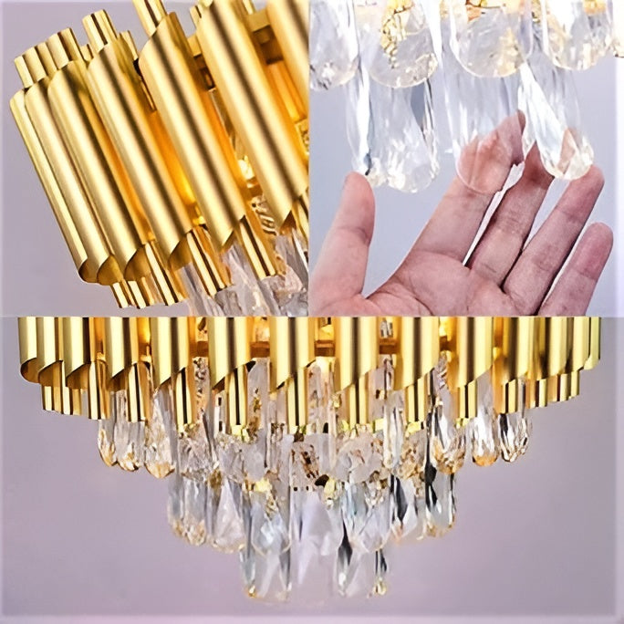 300MM Gold Crystal Chandelier – Stainless Steel Frame, 3-Color LED (12 Inch)