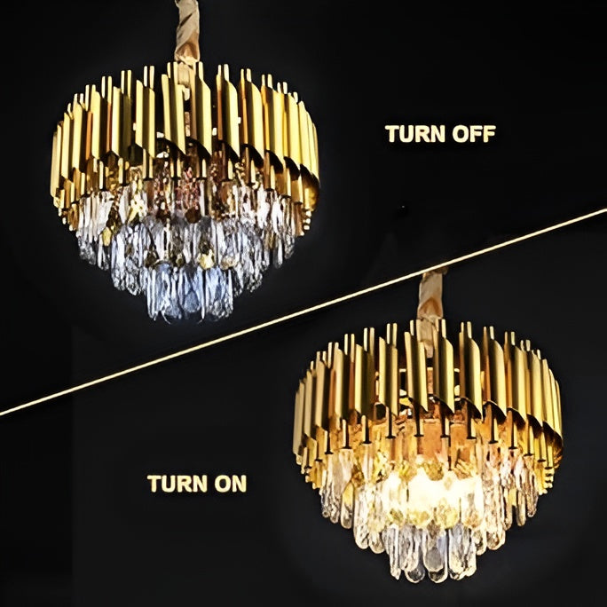 300MM Gold Crystal Chandelier – Stainless Steel Frame, 3-Color LED (12 Inch)