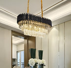 3-Tier Oval Crystal Chandelier – Black & Gold Finish (11×22 Inch)